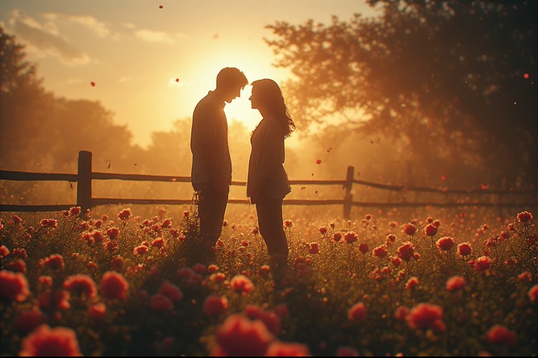 Romantic sunset couple